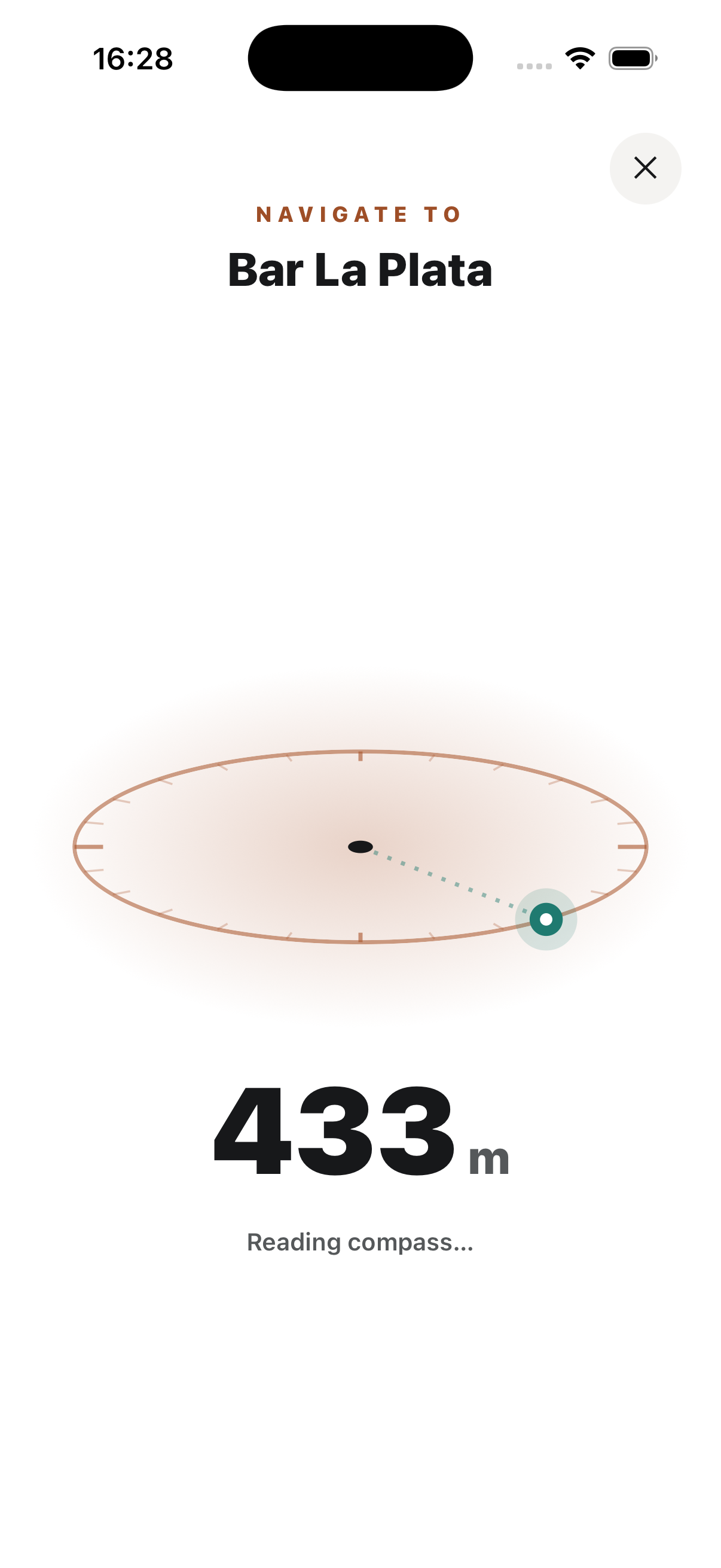 The in-app compass pointing to the next stop